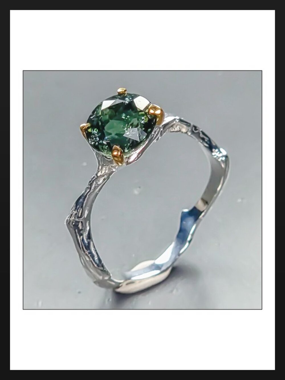 RING Handcrafted Branch with Tourmaline Solitaire 925 Size 7